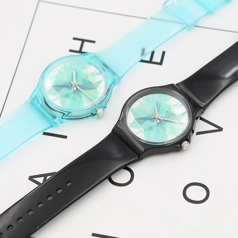 Новые модные роскошные простые Мини женские водонепроницаемые часы для девочек водонепроницаемые синие прозрачные конфеты желе для детей часы