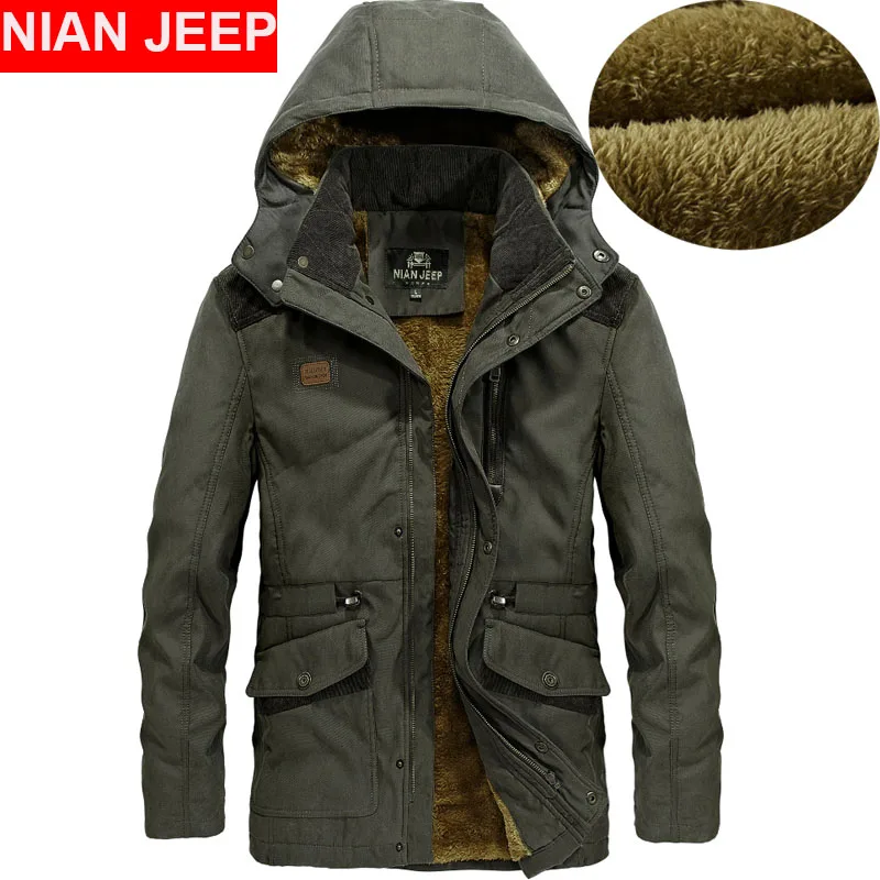 NIAN JEEP Brand Clothing Mens Hooded Collar Winter Parka Military Style ...