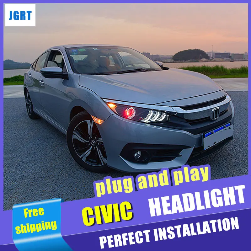 

2016-2017 For Honda civic headlight assembly For civic LED lamp bi xenon lens h7 d2h with hid kit car styling 2pcs