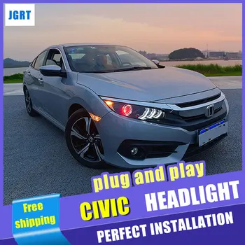 

2016-2017 For Honda civic headlight assembly For civic LED lamp bi xenon lens h7 d2h with hid kit car styling 2pcs