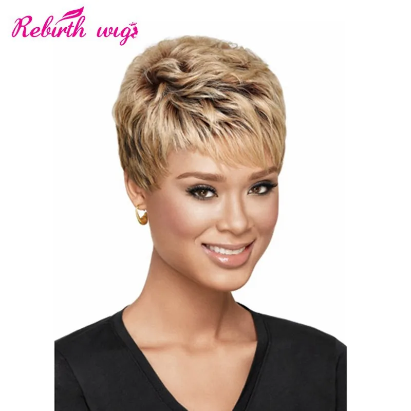 Fashion Afro Short Pixie Wigs For Black Women Ombre Dark Brown
