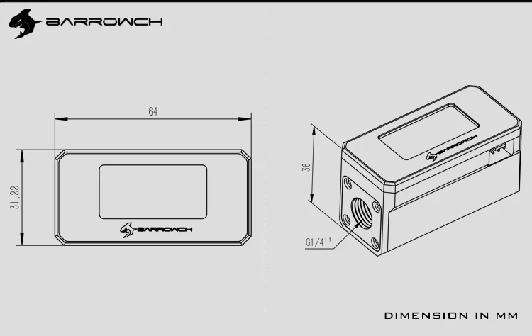 Barrowch FBFT03, водяного охлаждения цифровой дисплей OLED роторный расходомер, черный/серебристый/красная панель