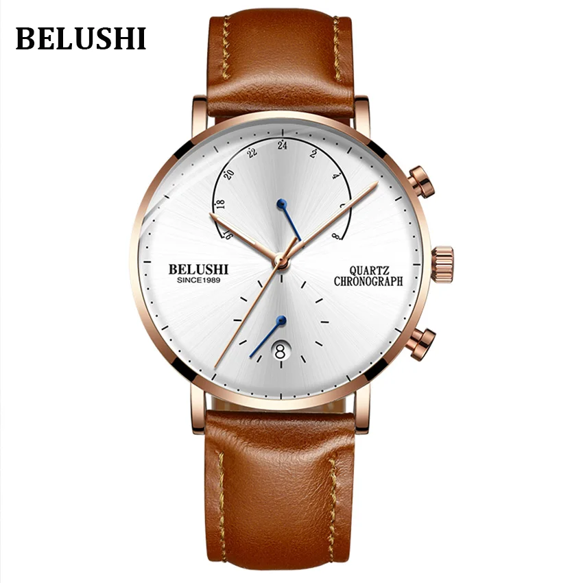 Mens Waterproof Watches Leather Strap Slim Quartz Casual Business Mens Wrist Watch Top Brand Belushi Male Clock 2018 Fashion 