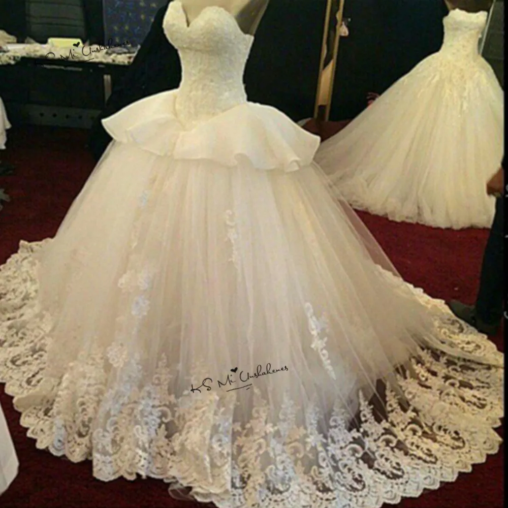 Ivory Ball Gown Wedding Dresses Robe de Mariage Lace Wedding Gown ...