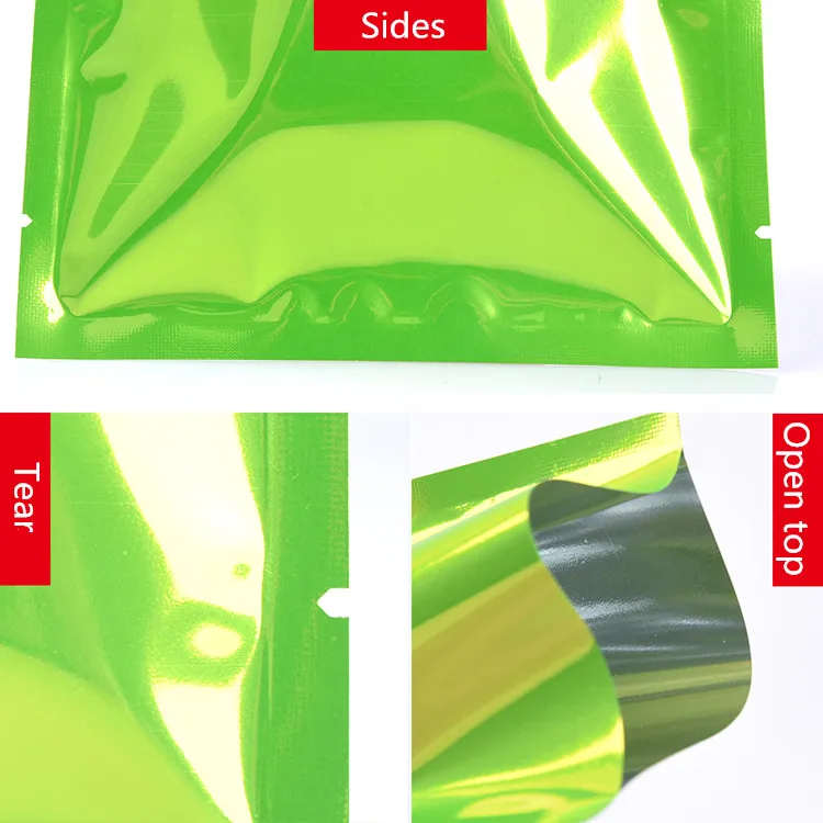 Leotrust 100 шт открытая верхняя глянцевая зеленая алюминиевая фольга сумка травяная медицина порошок упаковочная сумка Зеленые термогерметичные вакуумные пакеты