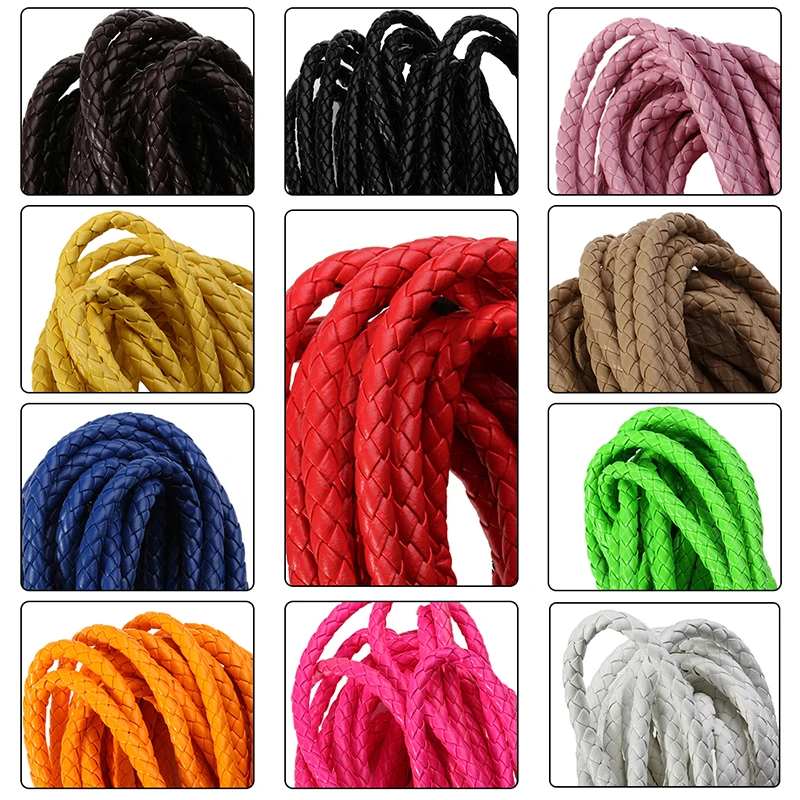 5m/lot 11 Colors Dia 6mm Round Braided PU Leather Cord Rope Thread Necklace Bracelet for DIY Jewelry Material Findings F2023 anchor pu leather braided bracelet