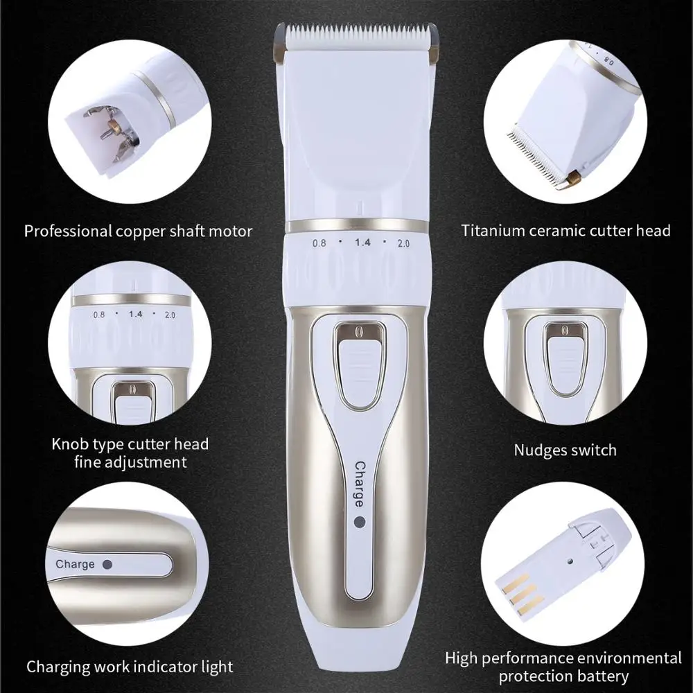 Professional Mute Electric Hair Clipper Trimmer Adjustable Blade Ceramic Knife Rechargeable 100-240