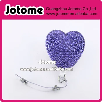 

Blue Rhinestone Heart Retractable ID Card Badge Holder for Valentine's Day