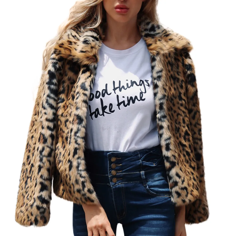 CHAMSGEND Новая модная повседневная женская теплая леопардовая куртка с искусственным мехом Зимняя парка верхняя одежда Se14