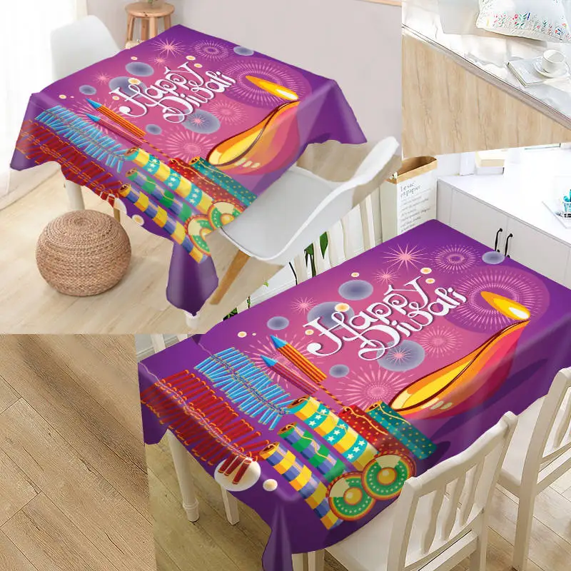 

Custom Diwali Tablecloth Art Simplicity Pattern Oxford Fabric Dustproof Dinner Table Cloth Party Decoration Table Cover