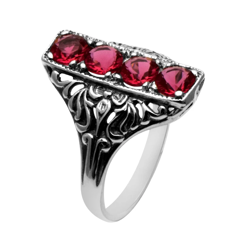 Szjinao Unique Bohemia Style Vintage Red Ruby Jewelry of Women 925 Sterling Silver Rings Size 10 9 8 7 6 5 Free box