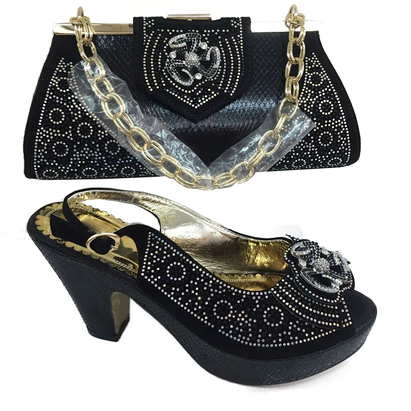 or Noir Ensemble Italie argent Avec Sac Italien bleu Femmes Décoré Chaussures Assorties En Couleur rouge Appliques Dames gris Rouge Ensembles fuchsia Et Africaine AnYOUqwa
