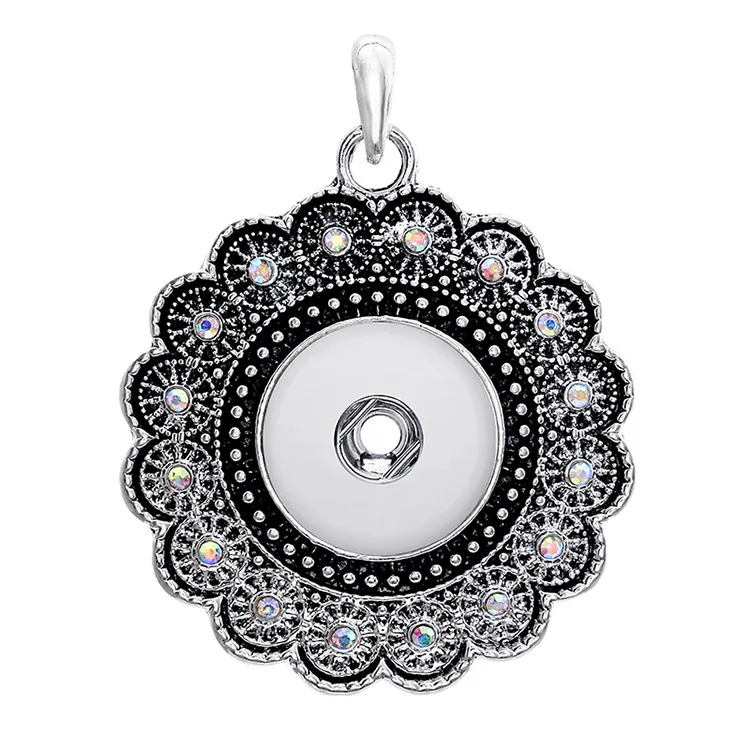 

Ibryant Vintage Silver Crystal Snap Button Necklace Pendant fit 18/20mm Snap Button Charm DIY Snap Necklace Jewelry Accessories