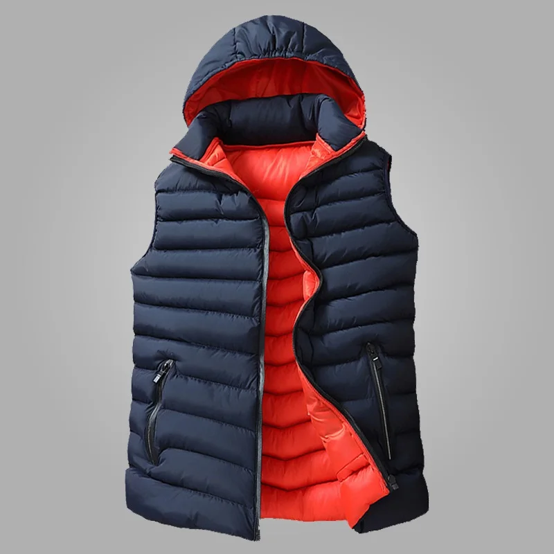 

New Arrival Fashion Hooded Winter Vest Men Thickening Cotton Wadded Zipper Slim Waistcoat Male Sleeveless Jacket
