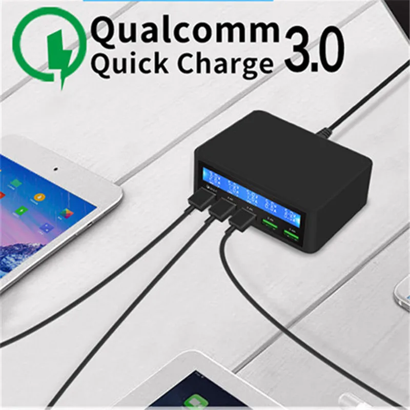 

Smart 5 USB Multi-Port QC3.0 Fast Charger Mobile Phone USB 2.4 Charger with High-definition LCD Display Charger