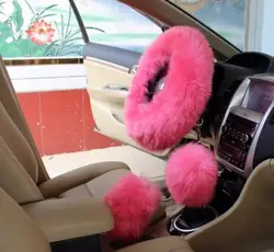 3 шт./компл. розовый длинный теплый плюшевый Руль Обложка шерстяные ручной тормоз автомобильный аксессуар