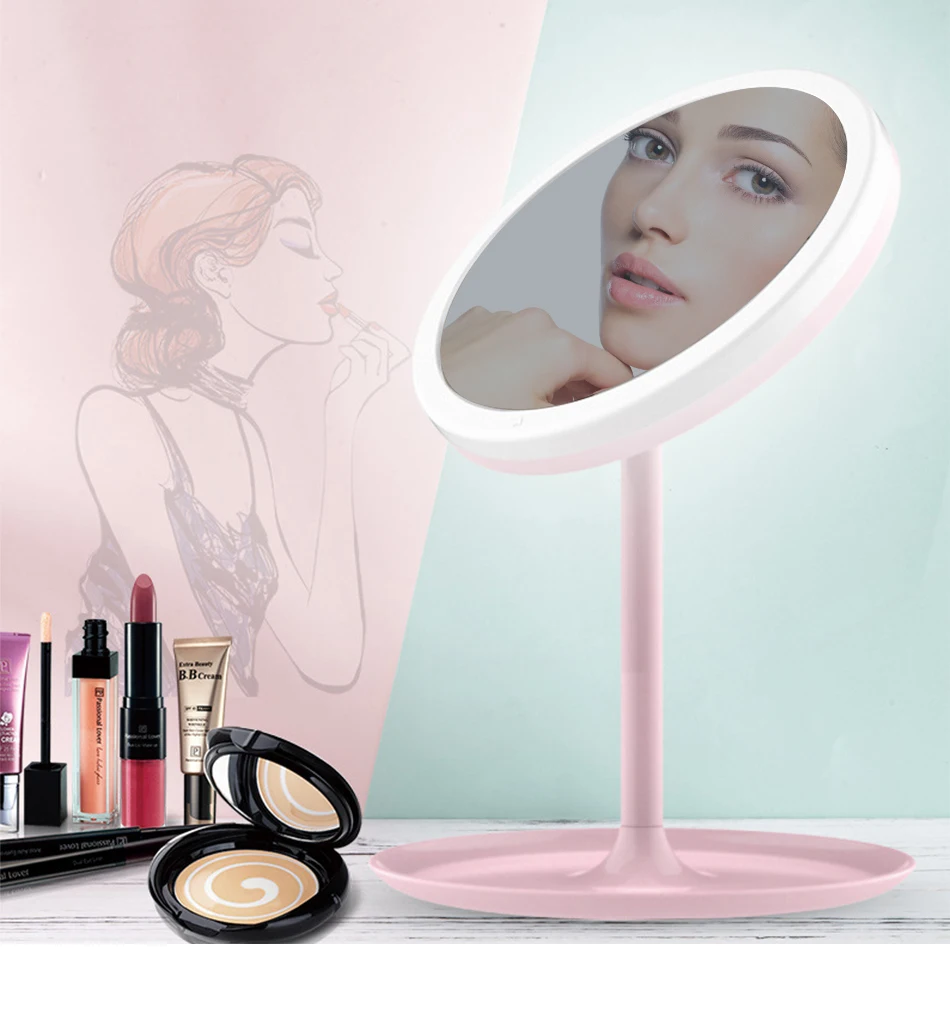 Модное зеркало для макияжа, настольный светодиодный зеркальный светильник, 3 цвета, регулируемое туалетное зеркало, товары для путешествий, инструменты для украшения дома