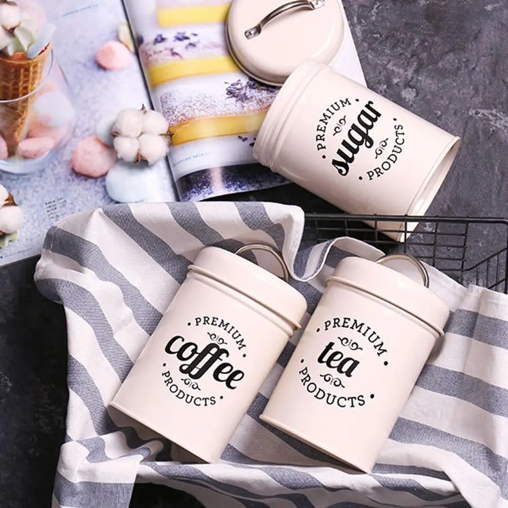 

3Pcs/Set Tea Coffee Sugar Storage Canister Kitchen Spice Jar Candy Pot with Lid
