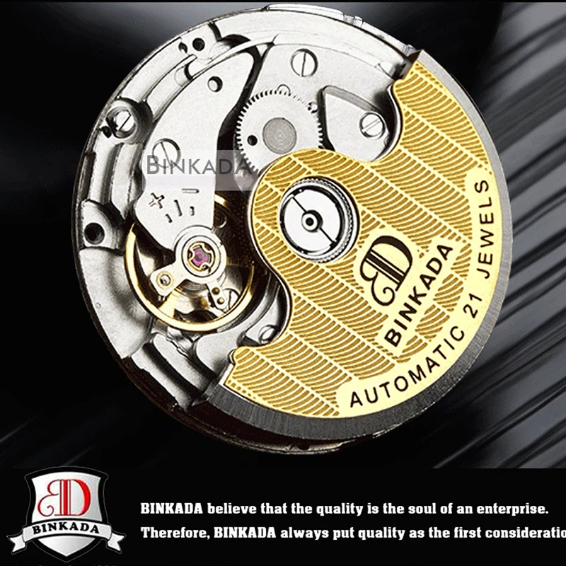 BINKADA спортивные часы мужские черные Автоматические механические New Moon Phase