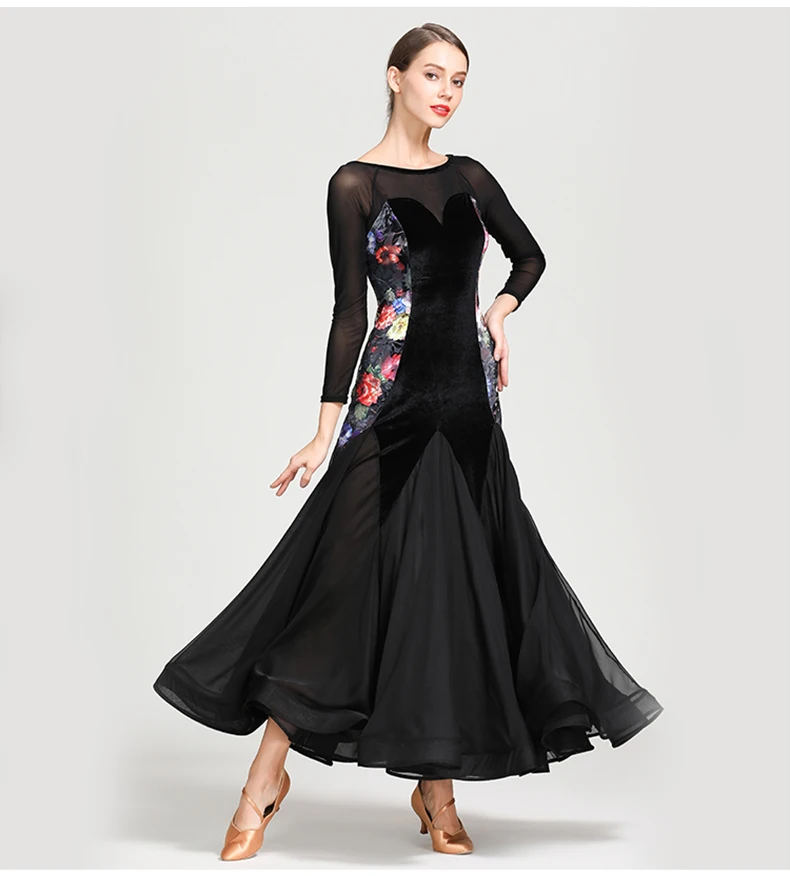 Ballroom Dance Competition Dresses Women Lady Waltz Dress Flamenco Dancing Costumes Standard Dance Dress - Цвет: Черный