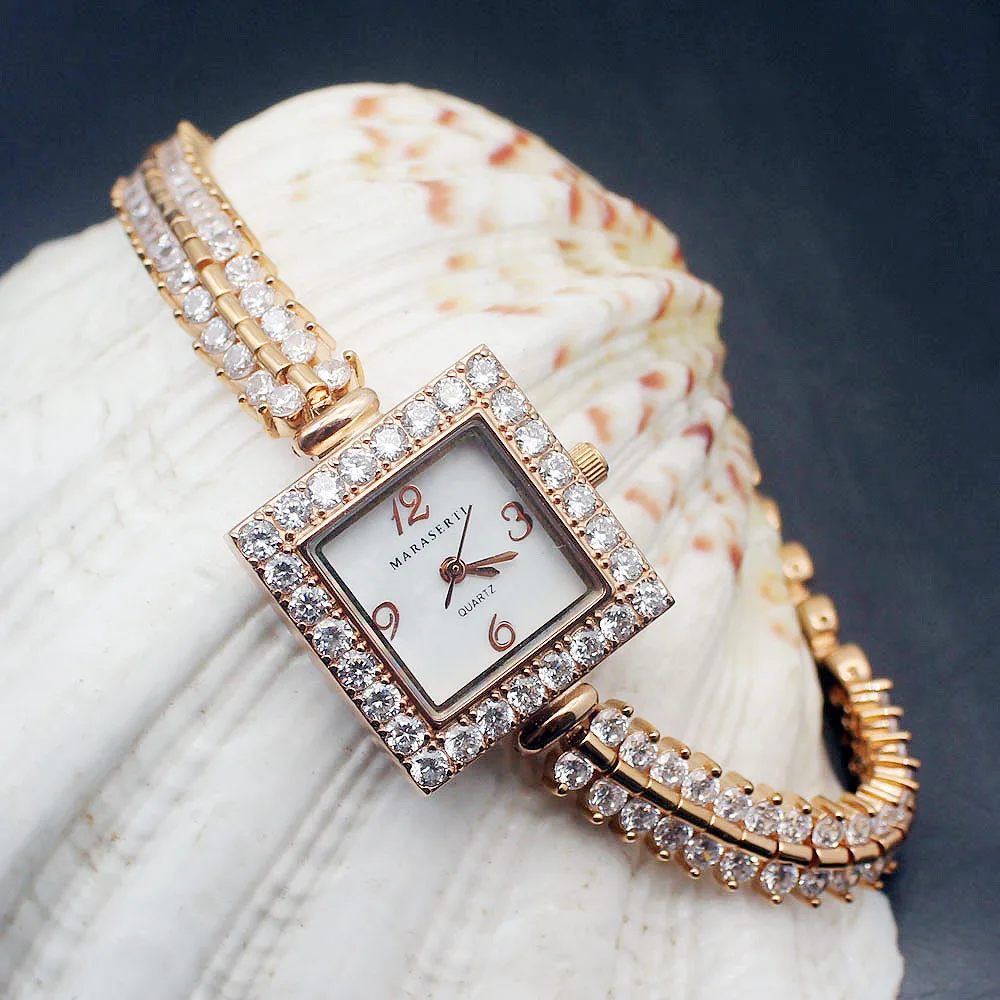 

Rose Gold Women Quartz Watch Shiny Lady Wristwatch Fashion Watches Links Chain Bracelet 8''