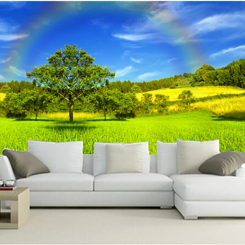 Sky Summer Rainbow Grass Trees Nature Wallpaper Custom 3d Mural Papel De Parede For The Living Room Sofa Tv Wall Bedroom Kitchen 3d Mural Wall Paperbedroom Wall Paper Aliexpress