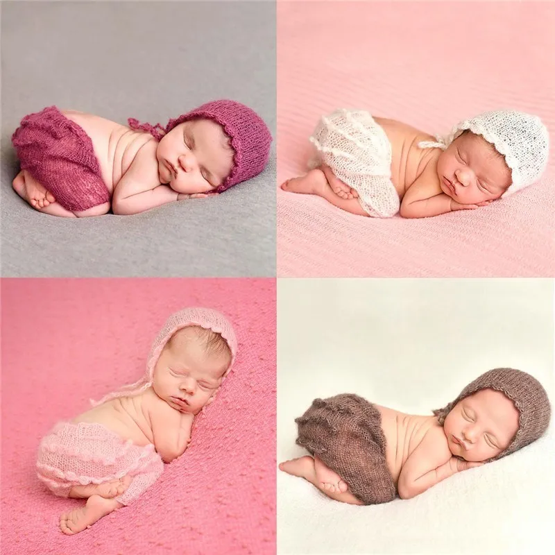 

Soft Mohair Newborn Photography Props Costumes Cap/Hat Ruffles Pants 2pcs Set Baby Knitted Photo Accessories Outfit Props