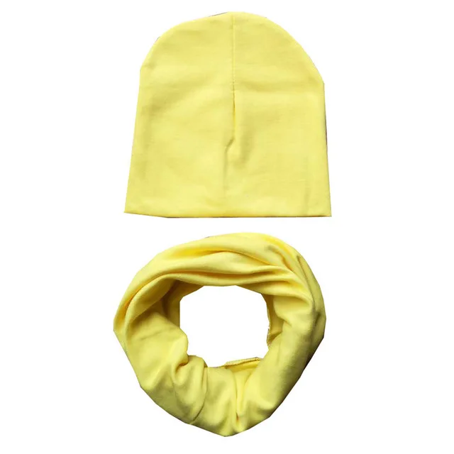 yellow Осенне-зимний детский комплект с шапочкой для мальчиков и девочек, весенний теплый шейный платок, детские вязаные шапки, комплекты из хлопка, детская шапка, шарф, комплекты из 2 предметов - Цвет: yellow