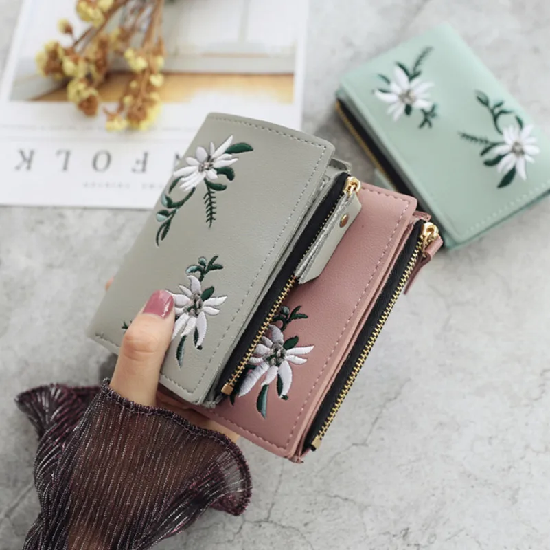 

Women Wallets Purses Clutch Wallets For Student Child Girl Money Coin Pocket Card Holder Embroidered Flower Female Wallets Bag