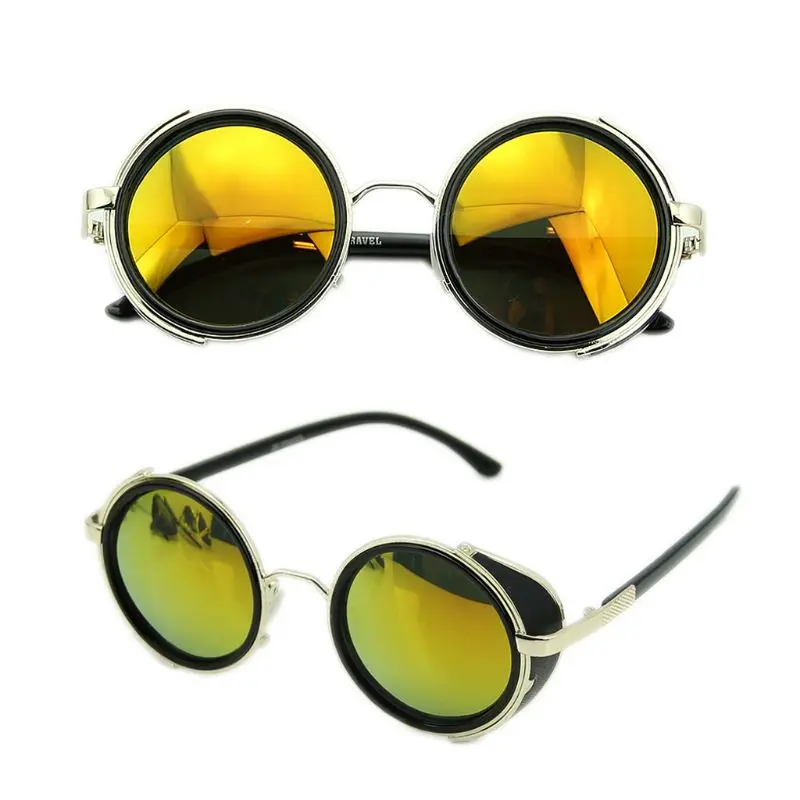 Дропшиппинг и солнцезащитные очки кибер очки стимпанк 50s круглые очки Винтаж Ретро стиль Блиндер APR28 - Цвет линз: Gold Red