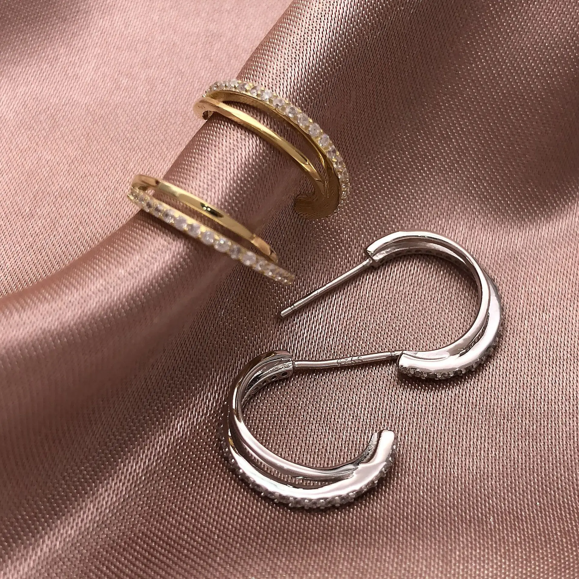 mini cz Semicircle earrings simple earring 100% 925 Sterling silver Jewelry fashion Hypoallergenic Stud earrings woman gift