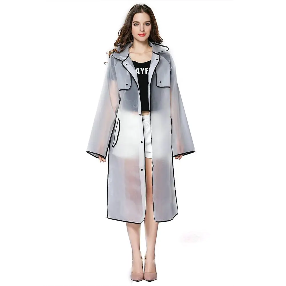 

Fashion EVA Transparent Raincoat Hooded Women Rain Coat Long Jacket Waterproof Rain Poncho Outdoor Rainwear
