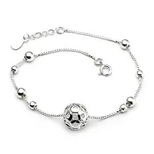 AAA изделия стерлингового серебра 925 Нежный полый шар браслет женский браслет из натуральной кожи