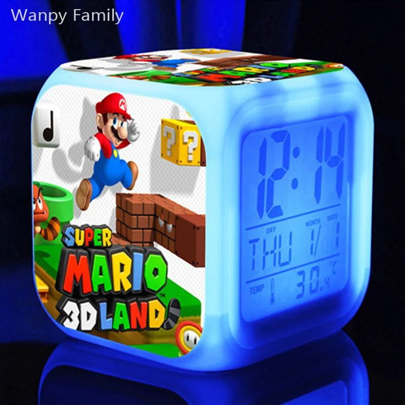 [Wanpy family] Будильник Супер Марио для детей подарок на день рождения прикроватный Настольный меняющий цвет цифровой будильник