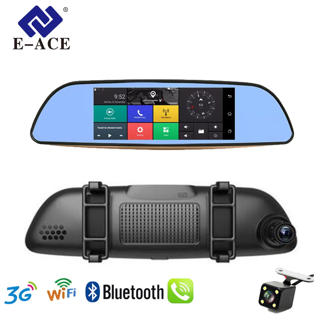 

E-ACE D08 3G WIFI Car DVR 7 Inch Video Recorder Rearview Mirror With DVR Camera Android Dual Lens 1080P WIFI Cars GPS Navigator