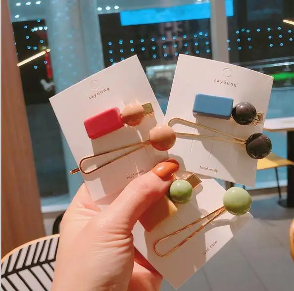 

1SET Korea Acrylic Geometric Round Irregular Rectangle Hair Clips Candy Color Hairpins For Women Metal Hair Accessories