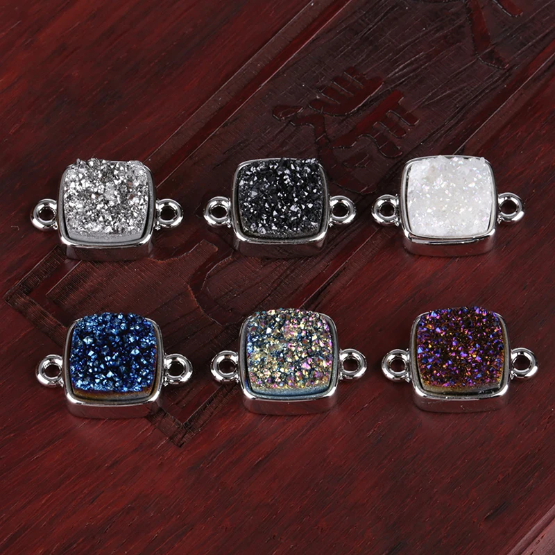 Одна деталь цвет Глод/серебряный металлический сплав шесть типов натуральный друзы камень ювелирные изделия Форма Квадратный выводы