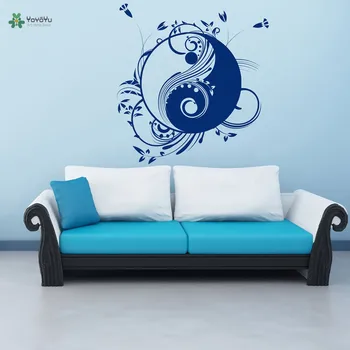 

YOYOYU Vinyl Wall Decal Ying And Yang Tai Chi Gossip Floral Religion And Peace Home Room Decoration Stickers FD197