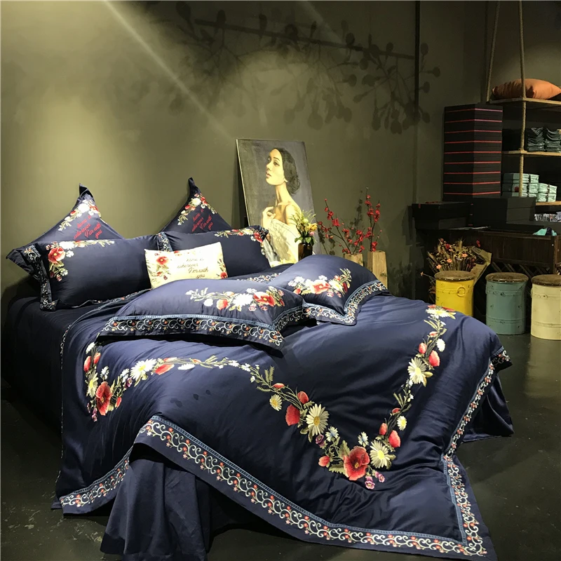 

4/6/7Pcs Egypt Cotton Satin Blossom Fragrance luxury Bedding Set Embroidery Duvet cover set Bed Sheet Pillowcase Queen King size