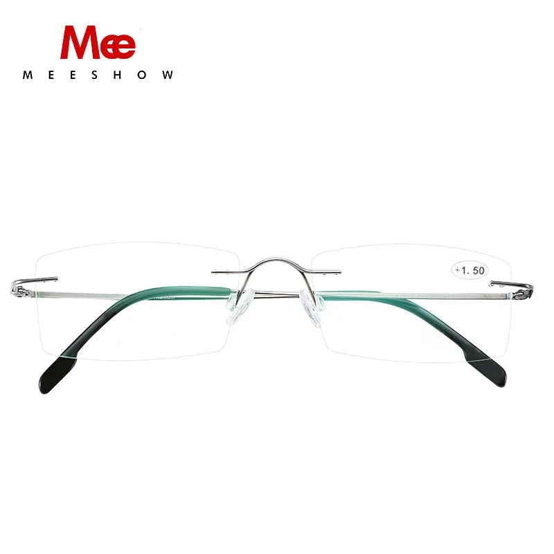 Meeshow, очки для чтения из титанового сплава, без оправы, очки для глаз, ультралегкие очки для мужчин и женщин, для чтения+ 1,5+ 2,0+ 2,5+ 3,0-1,5-2,5