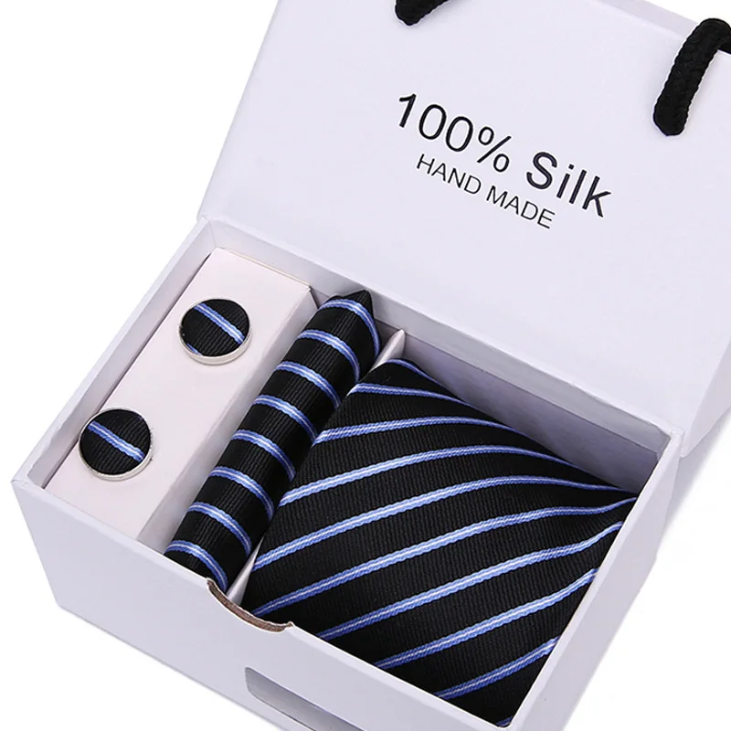Мужские s Модные мужские черные галстуки для худой шеи набор носовых платков 7,5 см Ширина Галстуки жаккард корбата подарочная упаковка - Цвет: LD-SB57