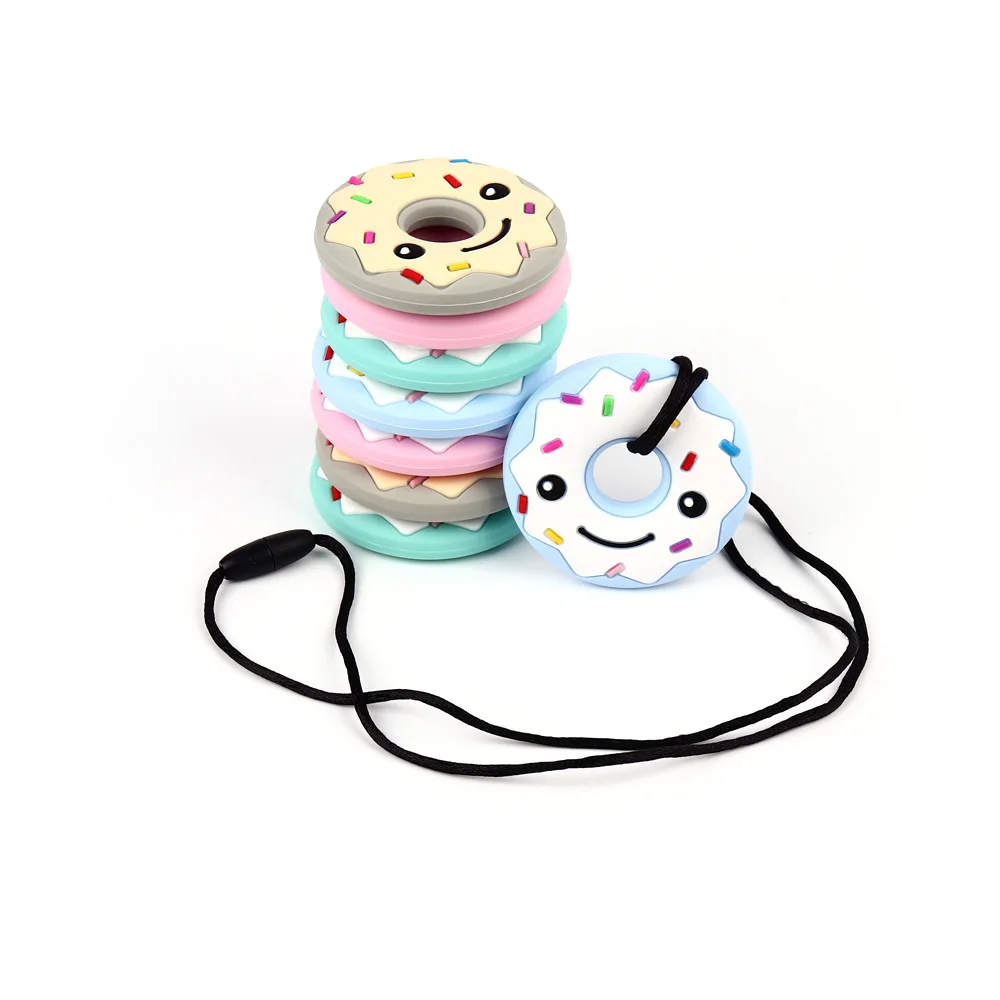 

TYRY.HU 1pc Donut Cookies biscuit silicone Teether Baby Toys Necklace Teething Baby Teethers Nursing Pendant BPA Free