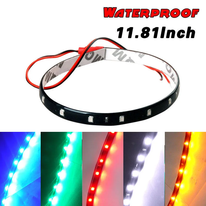 

White Yellow Red Blue Green 15 SMD 30CM 2835 LED Strip Light Flexible Car Decor Motor Truck Motorcycle Decoration