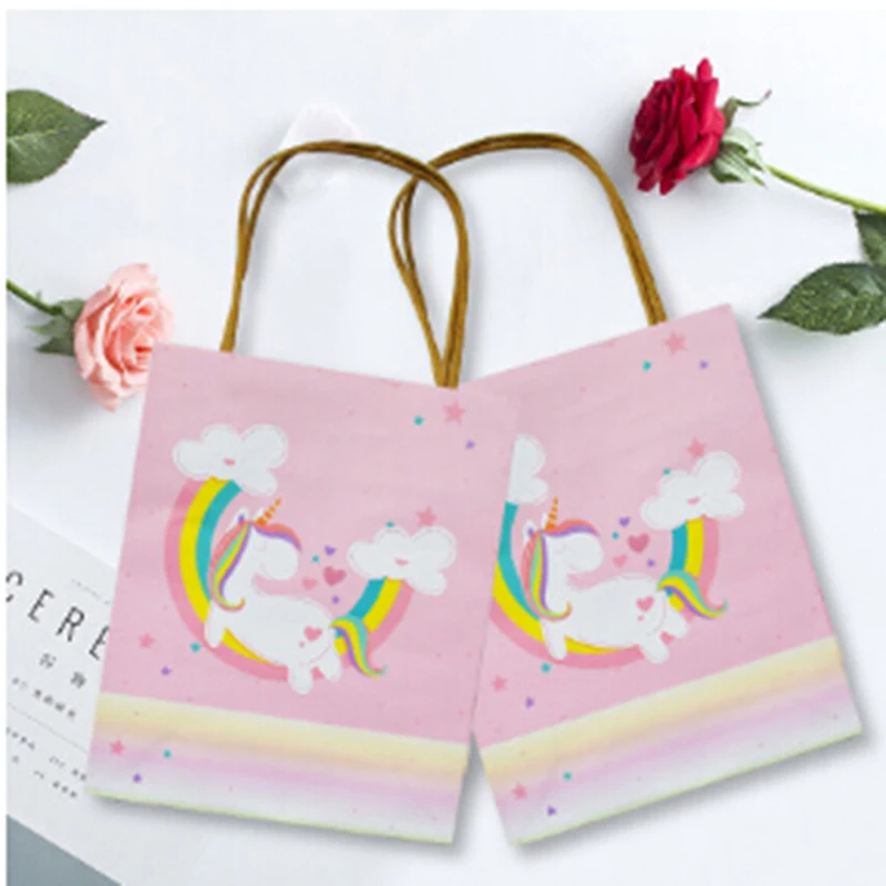 Rainbow Unicorn gift bags pink paper candy bag for unicorn