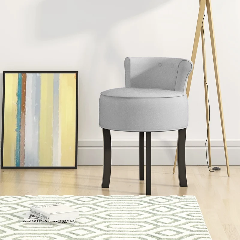 

Grey Chair Dressing Table Vanity Stool Black Legs Bedroom Accent Dropshipping
