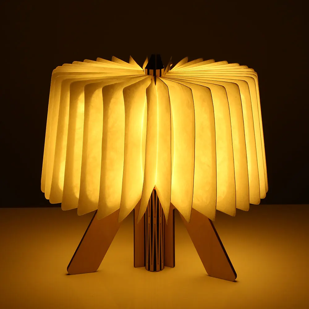 

Portable USB Rechargeable LED Night Light Wooden Folding Book R-Shape Light Desk Night Lamp For Living Room Christmas Decor