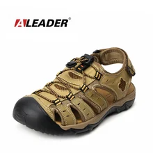 Aleader Hombres de Cuero Sandalias Nuevo 2016 Verano Al Aire Libre Zapatos de Deporte Al Aire Libre Hombres Transpirable Zapatillas de Playa Sandalias de Cuero