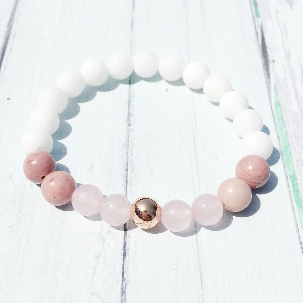 

MG0452 Designer 8 mm Rhodonite Healing Bracelet White Shell Bead Bracelet Rose Quartzs Women`s Yoga Balance Spiritual Jewelry
