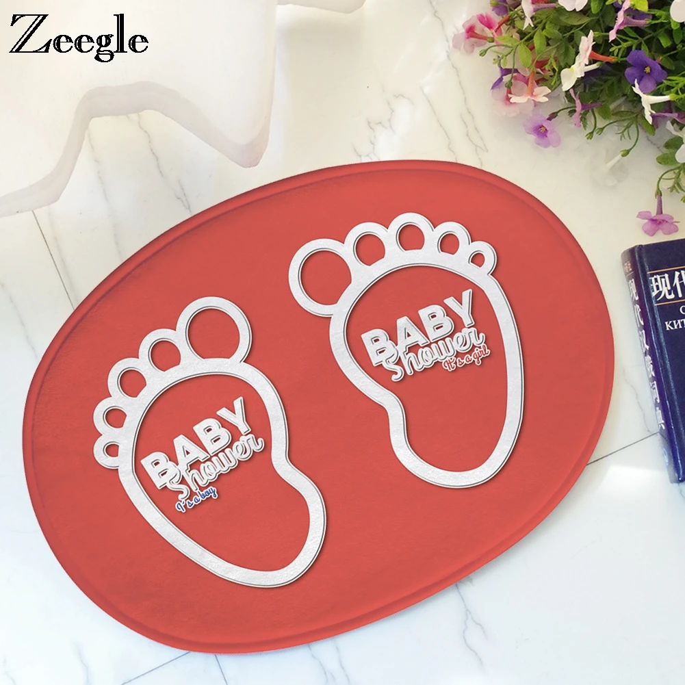 Zeegle Footprints Doormat Oval Entarnce Mats Outdoor Rugs Absorbent Shower Room Foot Mat Kids Bedroom Carpet Bathroom Floor Rugs