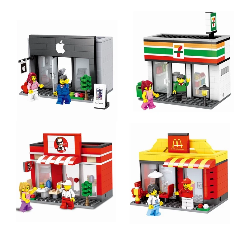 

3D Model City Mini Street Toy Store Retail Store KFC McDonald's Cafe Apple is compatible with Legoings Children's Toys Gifts